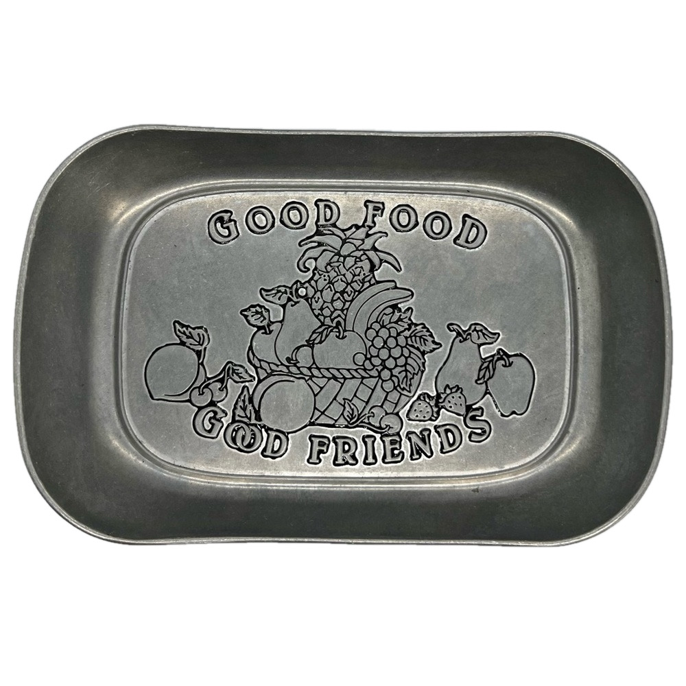 Vintage Wilton Armetale collectible "Good Food Good Friends". Pewter Bread Tray